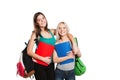 Two students with school bags posing isolated on Royalty Free Stock Photo