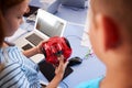 Two Students In After School Computer Coding Class Learning To Program Robot Vehicle Royalty Free Stock Photo