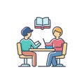 Two students studying together at a table illustration Royalty Free Stock Photo