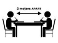 Two Students Studying Writing Desk 2m meters. Apart. Illustration depicting social distancing during covid-19 pandemic. Black and