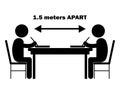 Two Students Studying Writing Desk 1.5m Meters. Apart. Illustration depicting social distancing during covid-19 pandemic. Black