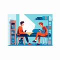 Two students talking in the dorm vector isolated illustration
