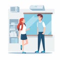 Two students talking in the dorm vector isolated illustration