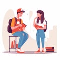 Two students talking in the dorm vector isolated illustration