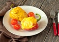 Two stuffed peppers with meat, mushrooms and tomatoes and cheese Royalty Free Stock Photo