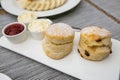 Two style scone with three dips Royalty Free Stock Photo