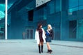 Two stylish ladies looking at each others Royalty Free Stock Photo