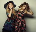 Two stylish girls best friends Royalty Free Stock Photo