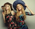 Two stylish girls best friends Royalty Free Stock Photo