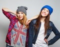 Two stylish hipster girls best friends Royalty Free Stock Photo