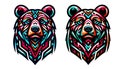 Two stylized bear heads, designed with vibrant geo Royalty Free Stock Photo