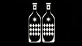 Two stylized bottles with rhombus pattern and star on black background Royalty Free Stock Photo