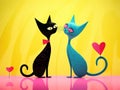 Two stylized cats with heart-shaped tails. The concept is love and companionship. Royalty Free Stock Photo