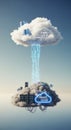 Two stylized clouds represent different types of cloud computing. The upper cloud, Royalty Free Stock Photo