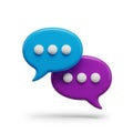Two Intersecting 3D Speech Bubbles in Blue and Purple with White Dots chat communication Royalty Free Stock Photo