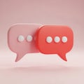 Two 3D Speech Bubbles, One Pink and One Red, Overlapping on a Soft Pink Background chat Royalty Free Stock Photo