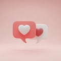 Two 3D Speech Bubbles With Hearts One Pink And One Red On A Soft Pink Background chat Royalty Free Stock Photo