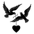 Two stylized doves are depicted in black silhouette against a white background. Royalty Free Stock Photo