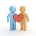 Two 3D figures sharing a heart, friendship, love, unity Royalty Free Stock Photo