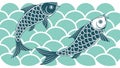 Two Stylized Fish: Harmonious Marine Life Abstract Waves, vector design Generative AI Royalty Free Stock Photo