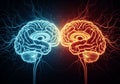 Two stylized, glowing brains face each Royalty Free Stock Photo