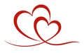Two intertwined red hearts with flowing lines love Royalty Free Stock Photo