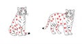 Two stylized tiger illustrations feature unique red heart patterns instead of Royalty Free Stock Photo