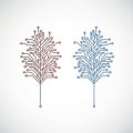 Two stylized trees made of circuit board lines and connection points, representing digital growth and technology Royalty Free Stock Photo