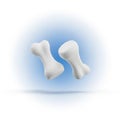 Two stylized white dog bones floating on a white background with a soft blue glow animal Royalty Free Stock Photo