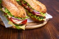 Two Sub Baguette Sandwiches Closeup