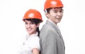 Two successful young architect standing back to back. isolated on a white background Royalty Free Stock Photo