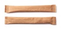Two Sugar Stick. Sugar in paper kraft packaging. Mock up for design isolated on white Royalty Free Stock Photo