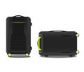 Two suitcases with a GPS system and an acid green backlight