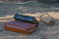 Two suitcases on the grass. Royalty Free Stock Photo