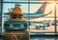 Two Suitcases and a Hat on Tiled Floor