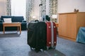 two suitcases standing in empty