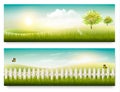 Two summer countryside landscape banners. Royalty Free Stock Photo