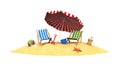 Two sun loungers and parasols on the beach Royalty Free Stock Photo