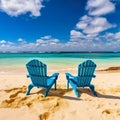Two sunbed\'s concept fun on the beach, comfortable sunbed on sand Royalty Free Stock Photo