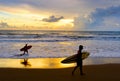 Two Surfers beach silhuette Bali Royalty Free Stock Photo