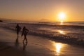 Two surfers walking on the beach