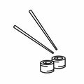 Two Sushi Roll And Chopstick Outline Vector Icon