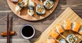 Two sushi sets on plates Royalty Free Stock Photo