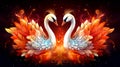Two Swans with fiery wings - Love Heart Sign Generative AI Royalty Free Stock Photo