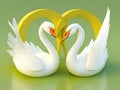 Two swans in love. Minimal 3D illustration, yellow and green colors. Generative AI