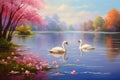 Two Swans Swimming in Lake Royalty Free Stock Photo