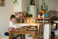 Two sweet children, boy brothers, preparing gingerbread cookies