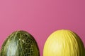 Fresh whole melons. Honeydew melon and frog skin melons Royalty Free Stock Photo