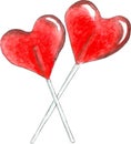 Two sweet red heart lollipops