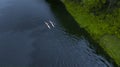 Two swimmers floating down the river the view from the drone Royalty Free Stock Photo
